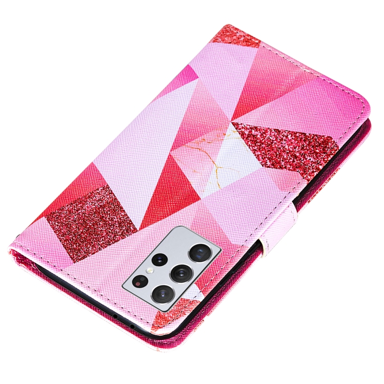 For Samsung Galaxy S21 Ultra 5G Cross Texture Painting Pattern Horizontal Flip Leather Case with Holder & Card Slots & Wallet & Lanyard(Pink Rhombus) For Samsung Galaxy S21 Ultra 5G Cross Texture Painting Pattern Horizontal Flip Leather Case with Holder & Card Slots & Wallet & Lanyard(Pink Rhombus)