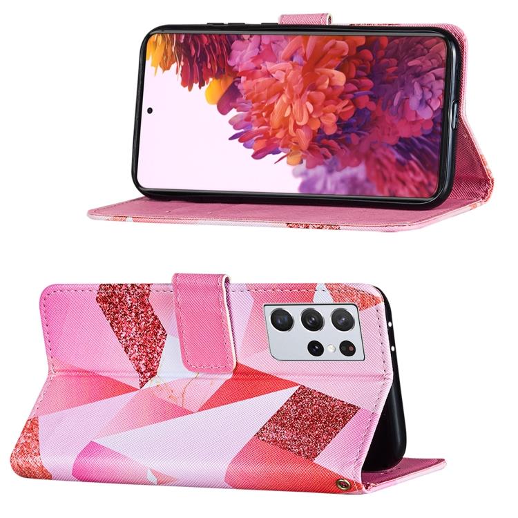 For Samsung Galaxy S21 Ultra 5G Cross Texture Painting Pattern Horizontal Flip Leather Case with Holder & Card Slots & Wallet & Lanyard(Pink Rhombus) For Samsung Galaxy S21 Ultra 5G Cross Texture Painting Pattern Horizontal Flip Leather Case with Holder & Card Slots & Wallet & Lanyard(Pink Rhombus)