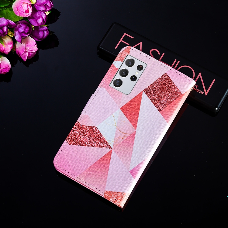 For Samsung Galaxy S21 Ultra 5G Cross Texture Painting Pattern Horizontal Flip Leather Case with Holder & Card Slots & Wallet & Lanyard(Pink Rhombus) For Samsung Galaxy S21 Ultra 5G Cross Texture Painting Pattern Horizontal Flip Leather Case with Holder & Card Slots & Wallet & Lanyard(Pink Rhombus)