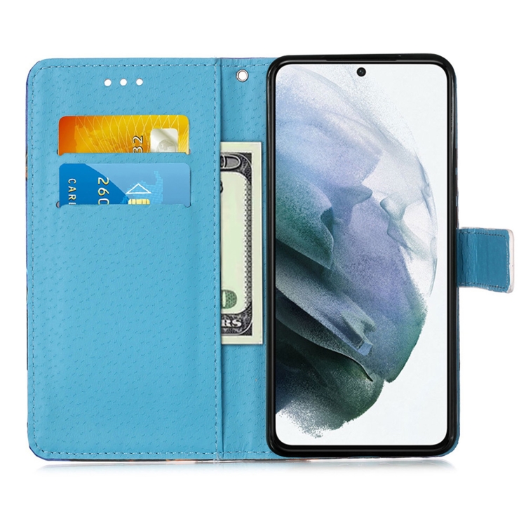 For Samsung Galaxy S21+ 5G Colored Drawing Pattern Plain Weave Horizontal Flip Leather Case with Holder & Card Slot & Wallet & Lanyard(Tower Butterfly)