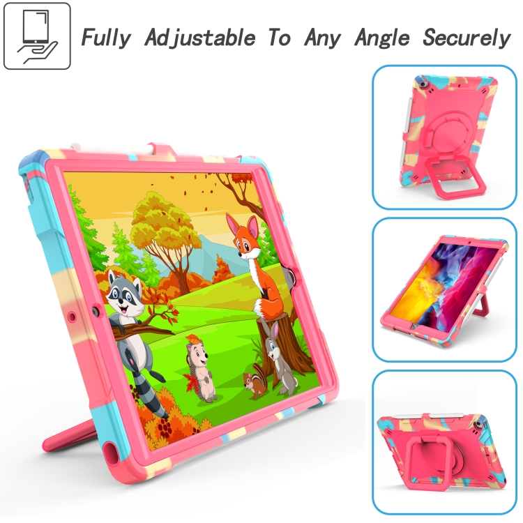 For iPad 10.2 2021 / 2020 / 2019 Contrast Color Shockproof Robot Silicone + PC Case with Wristband Holder(Camouflage + Rose Red) For iPad 10.2 2021 / 2020 / 2019 Contrast Color Shockproof Robot Silicone + PC Case with Wristband Holder(Camouflage + Rose Red)