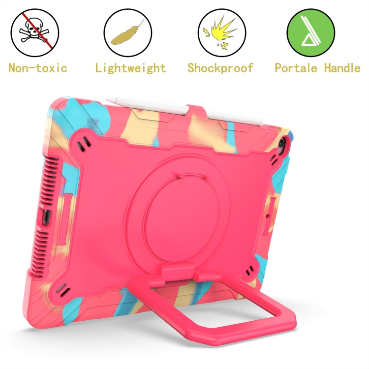 For iPad 10.2 2021 / 2020 / 2019 Contrast Color Shockproof Robot Silicone + PC Case with Wristband Holder(Camouflage + Rose Red) For iPad 10.2 2021 / 2020 / 2019 Contrast Color Shockproof Robot Silicone + PC Case with Wristband Holder(Camouflage + Rose Red)