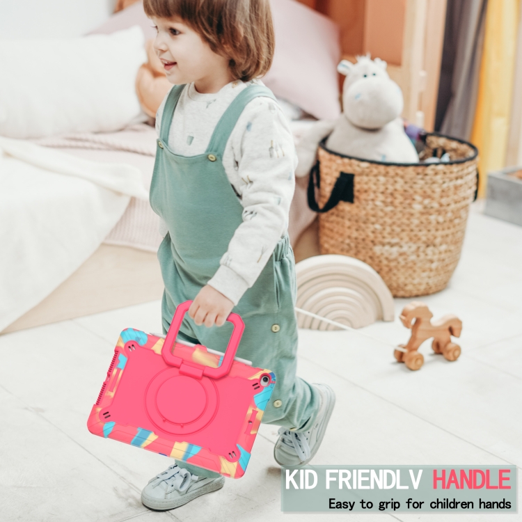 For iPad 10.2 2021 / 2020 / 2019 Contrast Color Shockproof Robot Silicone + PC Case with Wristband Holder(Camouflage + Rose Red) For iPad 10.2 2021 / 2020 / 2019 Contrast Color Shockproof Robot Silicone + PC Case with Wristband Holder(Camouflage + Rose Red)