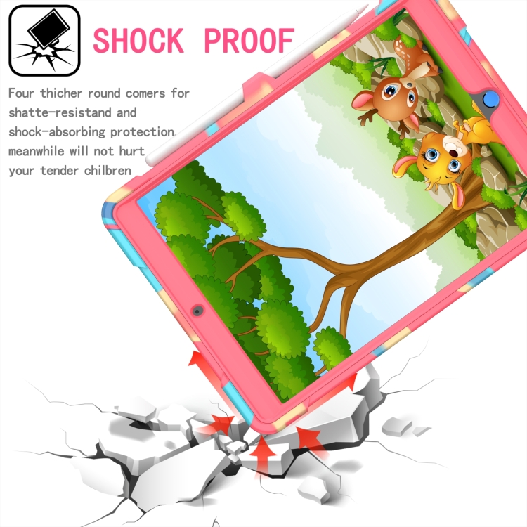 For iPad 10.2 2021 / 2020 / 2019 Contrast Color Shockproof Robot Silicone + PC Case with Wristband Holder(Camouflage + Rose Red) For iPad 10.2 2021 / 2020 / 2019 Contrast Color Shockproof Robot Silicone + PC Case with Wristband Holder(Camouflage + Rose Red)