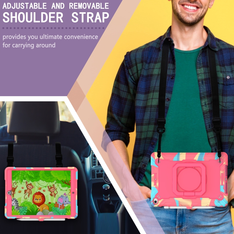 For iPad 10.2 2021 / 2020 / 2019 Contrast Color Shockproof Robot Silicone + PC Case with Wristband Holder(Camouflage + Rose Red) For iPad 10.2 2021 / 2020 / 2019 Contrast Color Shockproof Robot Silicone + PC Case with Wristband Holder(Camouflage + Rose Red)