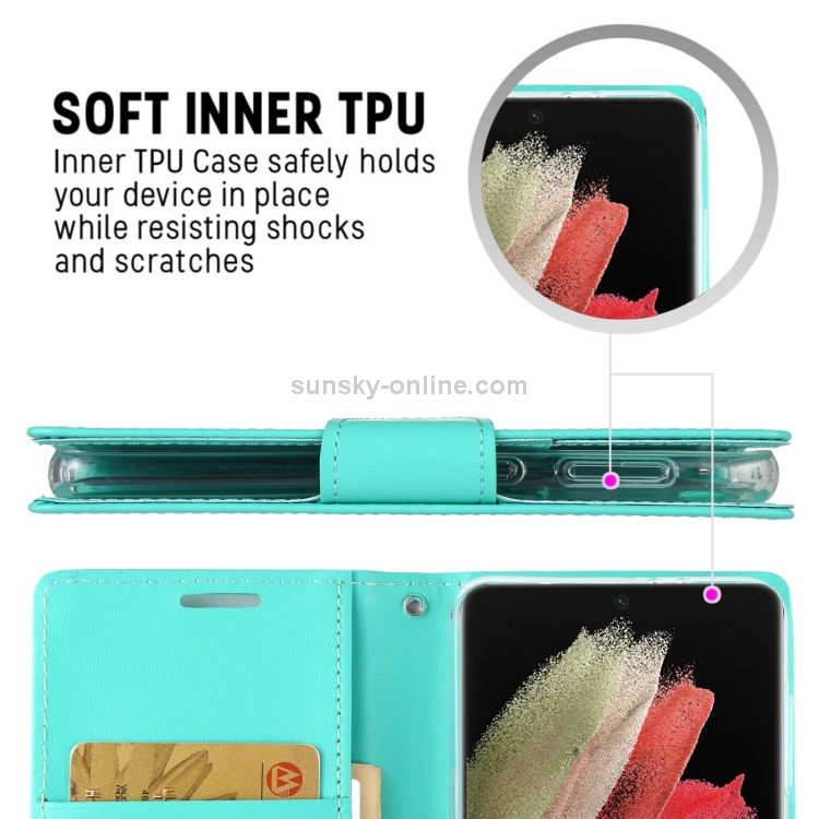 For Samsung Galaxy S21 Ultra 5G GOOSPERY Bravo Diary Crazy Horse Texture Horizontal Flip Leather Case With Bracket & Card Slot & Wallet(Mint Green) For Samsung Galaxy S21 Ultra 5G GOOSPERY Bravo Diary Crazy Horse Texture Horizontal Flip Leather Case With Bracket & Card Slot & Wallet(Mint Green)
