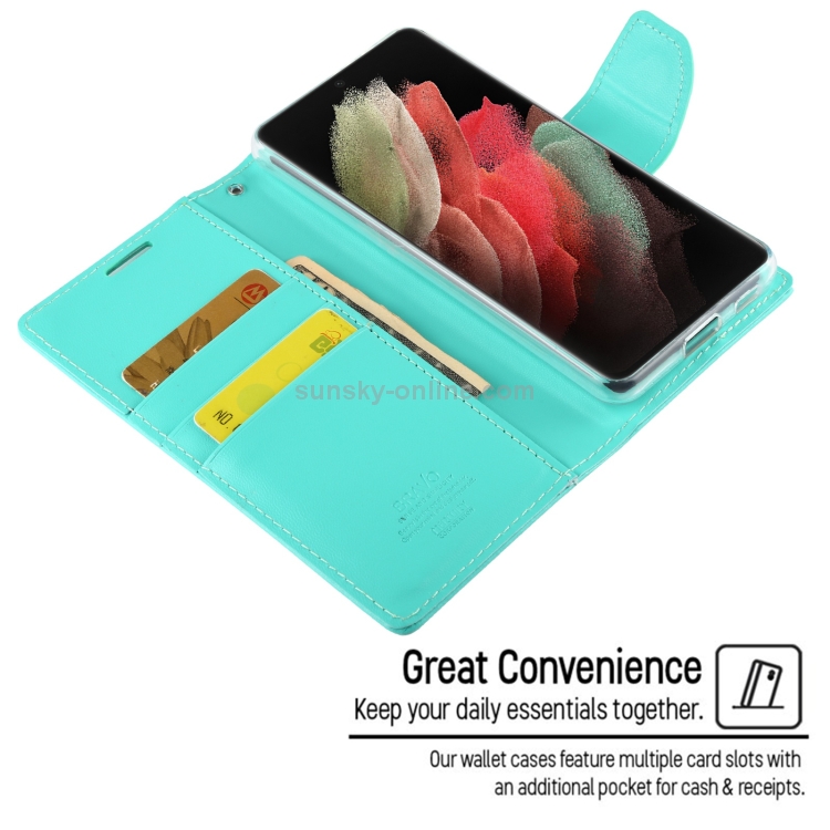 For Samsung Galaxy S21 Ultra 5G GOOSPERY Bravo Diary Crazy Horse Texture Horizontal Flip Leather Case With Bracket & Card Slot & Wallet(Mint Green) For Samsung Galaxy S21 Ultra 5G GOOSPERY Bravo Diary Crazy Horse Texture Horizontal Flip Leather Case With Bracket & Card Slot & Wallet(Mint Green)