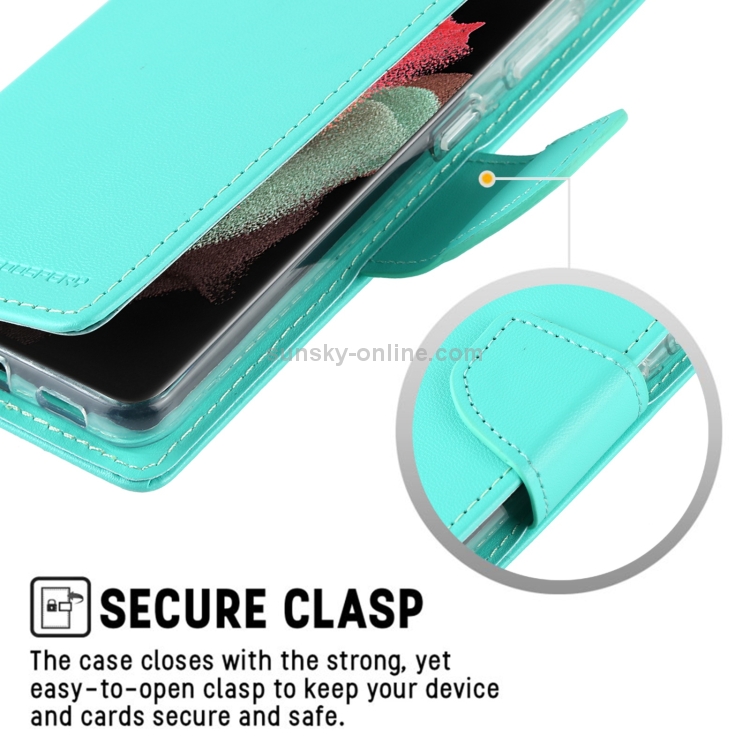 For Samsung Galaxy S21 Ultra 5G GOOSPERY Bravo Diary Crazy Horse Texture Horizontal Flip Leather Case With Bracket & Card Slot & Wallet(Mint Green) For Samsung Galaxy S21 Ultra 5G GOOSPERY Bravo Diary Crazy Horse Texture Horizontal Flip Leather Case With Bracket & Card Slot & Wallet(Mint Green)