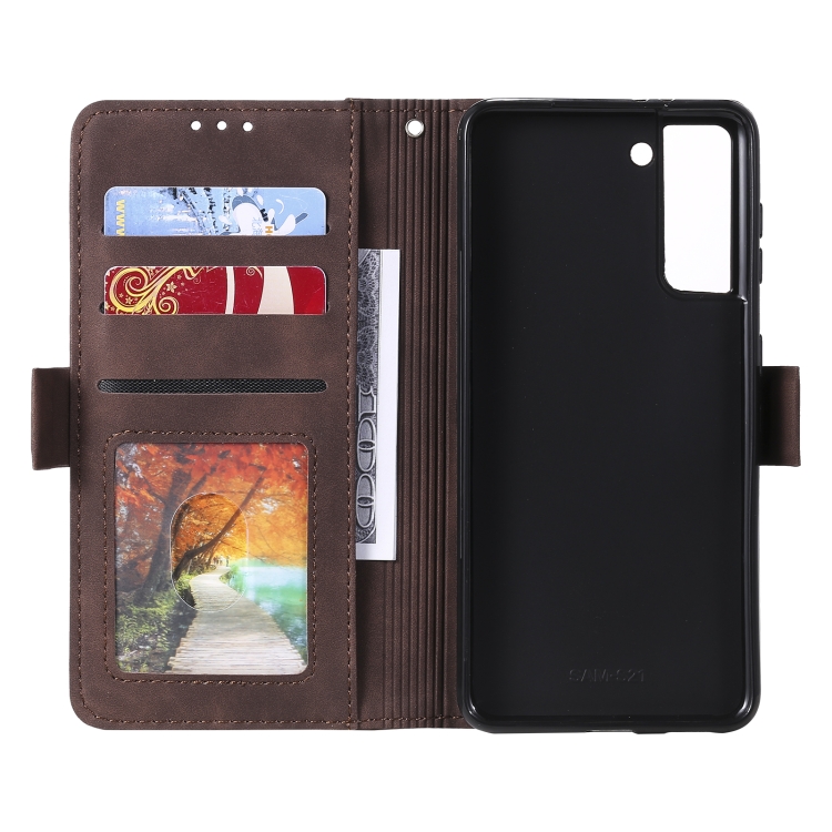 For Samsung Galaxy S21 5G Retro Splicing Horizontal Flip Leather Case with Card Slots & Holder & Wallet(Brown)