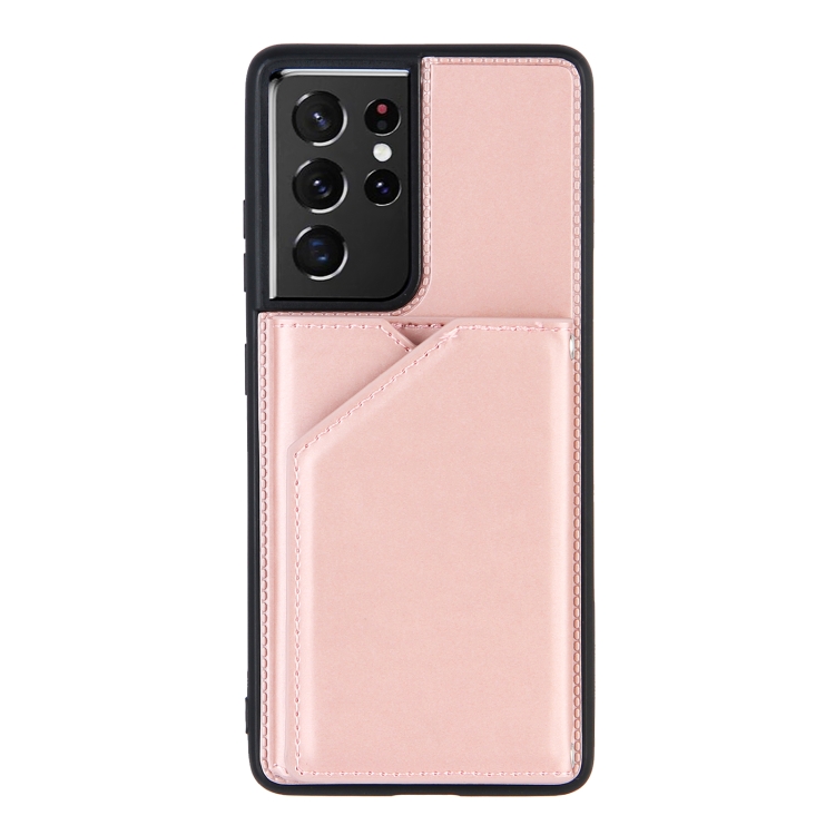 For Samsung Galaxy S21 Ultra 5G Skin Feel PU + TPU + PC Back Cover Shockproof Case with Card Slots & Holder & Photo Frame(Rose Gold) For Samsung Galaxy S21 Ultra 5G Skin Feel PU + TPU + PC Back Cover Shockproof Case with Card Slots & Holder & Photo Frame(Rose Gold)