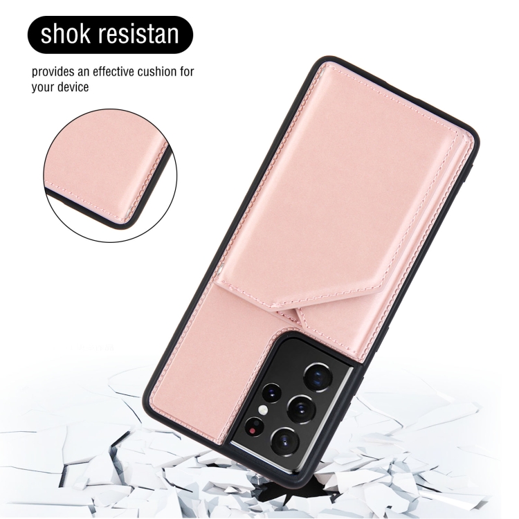 For Samsung Galaxy S21 Ultra 5G Skin Feel PU + TPU + PC Back Cover Shockproof Case with Card Slots & Holder & Photo Frame(Rose Gold) For Samsung Galaxy S21 Ultra 5G Skin Feel PU + TPU + PC Back Cover Shockproof Case with Card Slots & Holder & Photo Frame(Rose Gold)