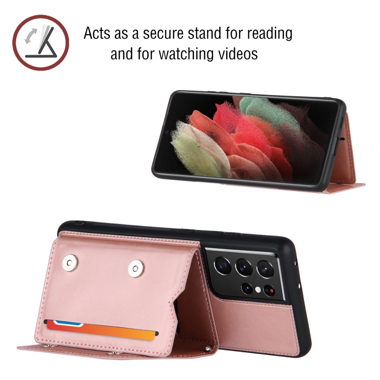 For Samsung Galaxy S21 Ultra 5G Skin Feel PU + TPU + PC Back Cover Shockproof Case with Card Slots & Holder & Photo Frame(Rose Gold) For Samsung Galaxy S21 Ultra 5G Skin Feel PU + TPU + PC Back Cover Shockproof Case with Card Slots & Holder & Photo Frame(Rose Gold)