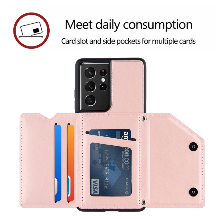 For Samsung Galaxy S21 Ultra 5G Skin Feel PU + TPU + PC Back Cover Shockproof Case with Card Slots & Holder & Photo Frame(Rose Gold) For Samsung Galaxy S21 Ultra 5G Skin Feel PU + TPU + PC Back Cover Shockproof Case with Card Slots & Holder & Photo Frame(Rose Gold)