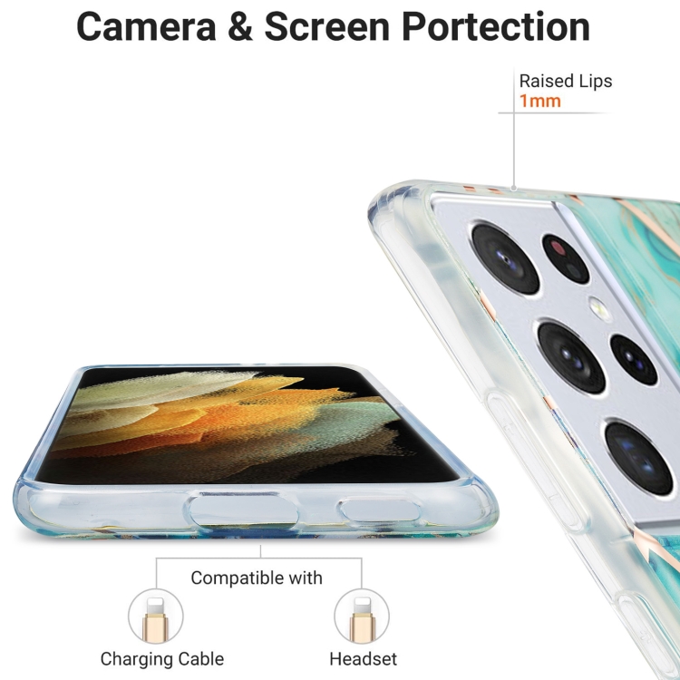 For Samsung Galaxy S21 Ultra 5G 3D Electroplating Marble Pattern TPU Protective Case(Green) For Samsung Galaxy S21 Ultra 5G 3D Electroplating Marble Pattern TPU Protective Case(Green)
