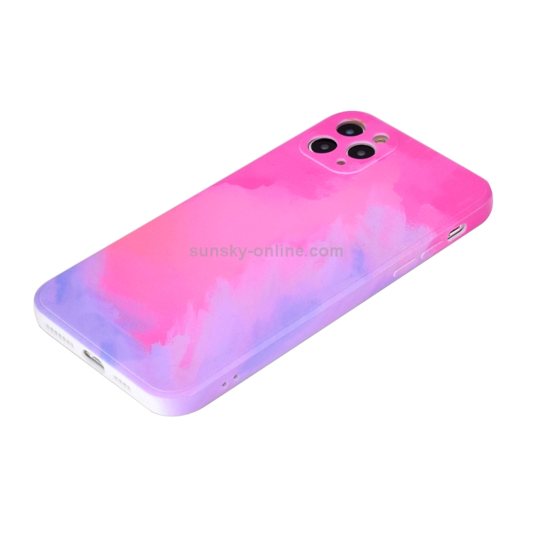 For iPhone 12 mini TPU Straight Edge Watercolor Pattern Protective Case (Turquoise)