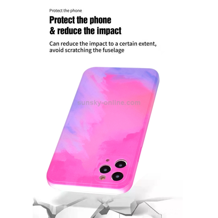 For iPhone 12 mini TPU Straight Edge Watercolor Pattern Protective Case (Turquoise)