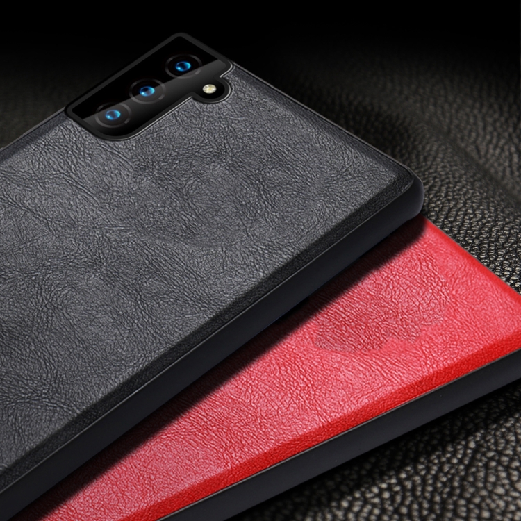 For Samsung Galaxy S21 5G SULADA Shockproof TPU + Handmade Leather Protective Case(Red) For Samsung Galaxy S21 5G SULADA Shockproof TPU + Handmade Leather Protective Case(Red)