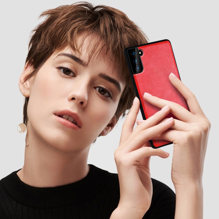 For Samsung Galaxy S21 5G SULADA Shockproof TPU + Handmade Leather Protective Case(Red) For Samsung Galaxy S21 5G SULADA Shockproof TPU + Handmade Leather Protective Case(Red)