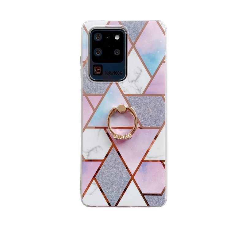 For Samsung Galaxy S21+ 5G Colorful Marble Pattern Protective Case with Ring Holder(TM07)