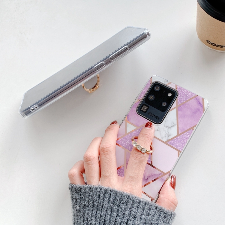 For Samsung Galaxy S21+ 5G Colorful Marble Pattern Protective Case with Ring Holder(TM07)