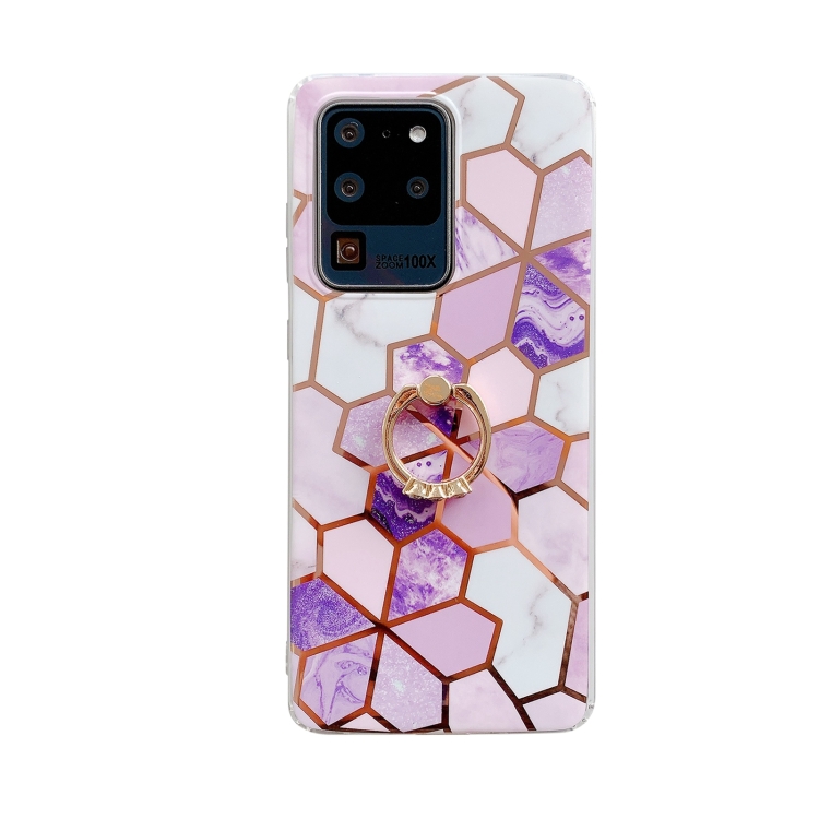 For Samsung Galaxy S21+ 5G Colorful Marble Pattern Protective Case with Ring Holder(TM09)