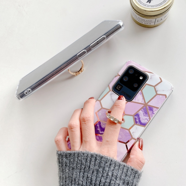 For Samsung Galaxy S21+ 5G Colorful Marble Pattern Protective Case with Ring Holder(TM09)