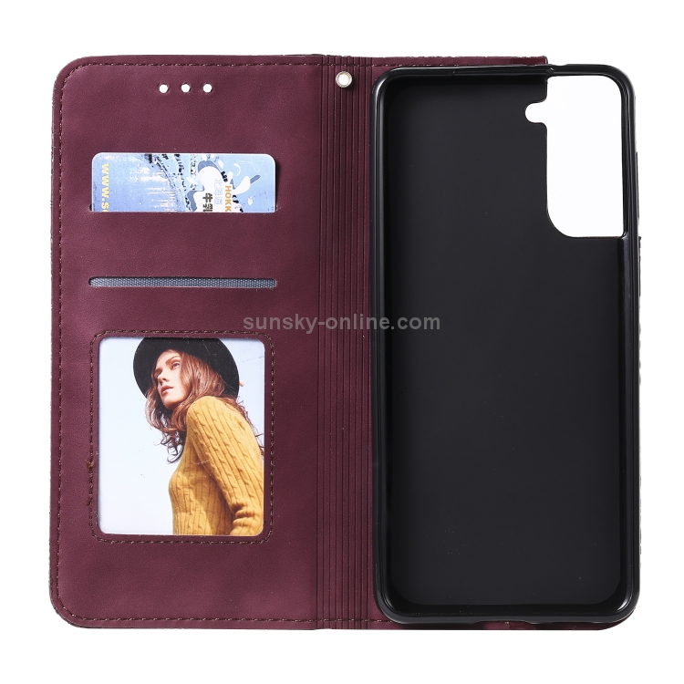 For Samsung Galaxy S21 5G Lucky Flowers Embossing Pattern Magnetic Horizontal Flip Leather Case with Holder & Card Slots(Wine Red) For Samsung Galaxy S21 5G Lucky Flowers Embossing Pattern Magnetic Horizontal Flip Leather Case with Holder & Card Slots(Wine Red)