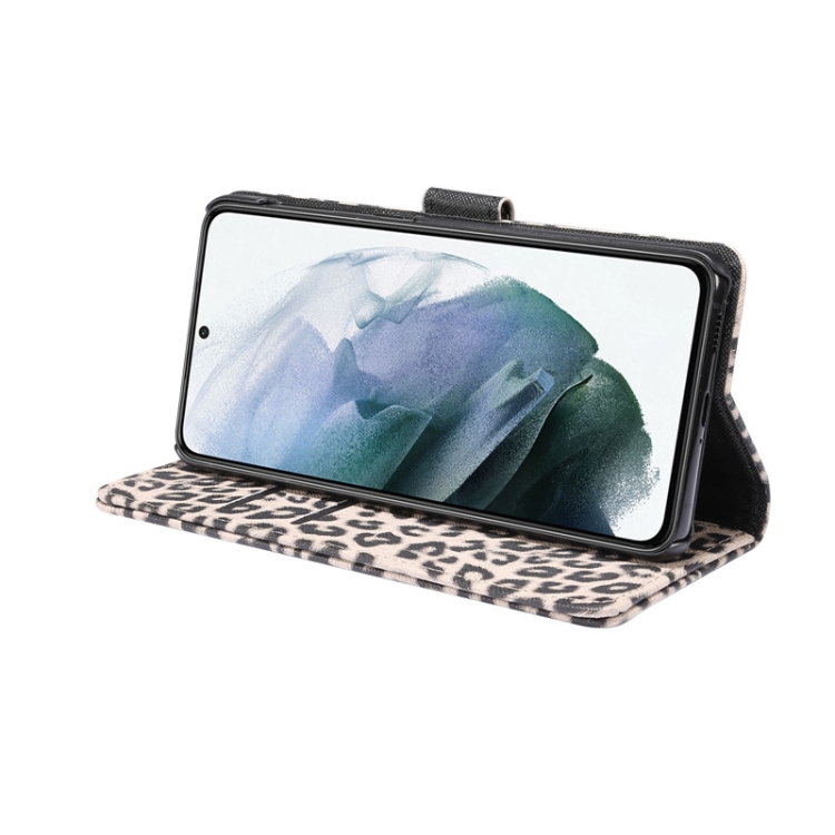 For Samsung Galaxy S21 5G Leopard Pattern Horizontal Flip Leather Case with Holder & Card Slots(Brown)