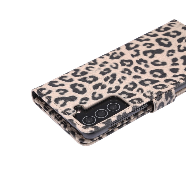 For Samsung Galaxy S21 5G Leopard Pattern Horizontal Flip Leather Case with Holder & Card Slots(Brown)