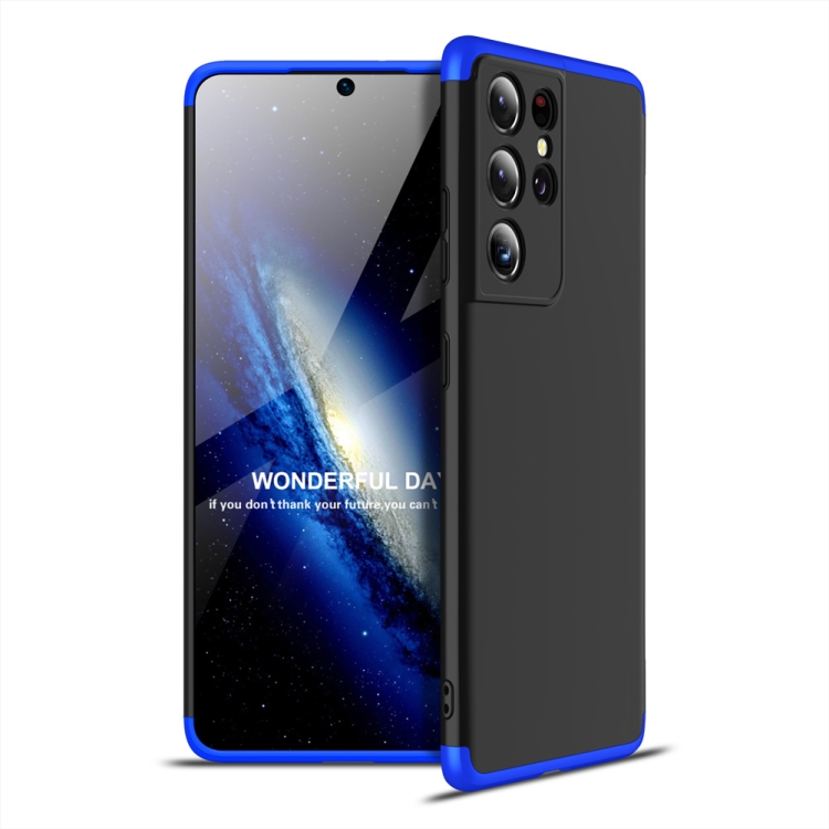 For Samsung Galaxy S21 Ultra 5G GKK Three Stage Splicing Full Coverage PC Case(Black+Blue) For Samsung Galaxy S21 Ultra 5G GKK Three Stage Splicing Full Coverage PC Case(Black+Blue)