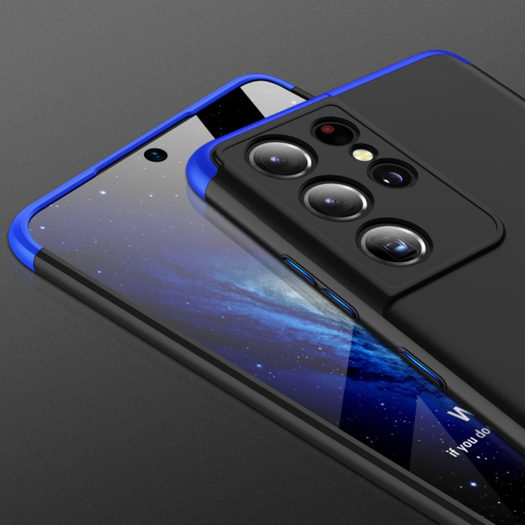 For Samsung Galaxy S21 Ultra 5G GKK Three Stage Splicing Full Coverage PC Case(Black+Blue) For Samsung Galaxy S21 Ultra 5G GKK Three Stage Splicing Full Coverage PC Case(Black+Blue)
