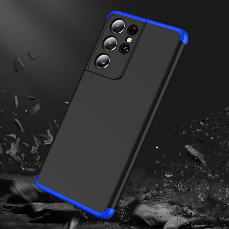 For Samsung Galaxy S21 Ultra 5G GKK Three Stage Splicing Full Coverage PC Case(Black+Blue) For Samsung Galaxy S21 Ultra 5G GKK Three Stage Splicing Full Coverage PC Case(Black+Blue)