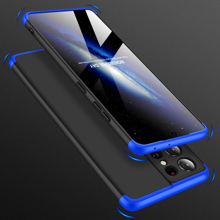 For Samsung Galaxy S21 Ultra 5G GKK Three Stage Splicing Full Coverage PC Case(Black+Blue) For Samsung Galaxy S21 Ultra 5G GKK Three Stage Splicing Full Coverage PC Case(Black+Blue)