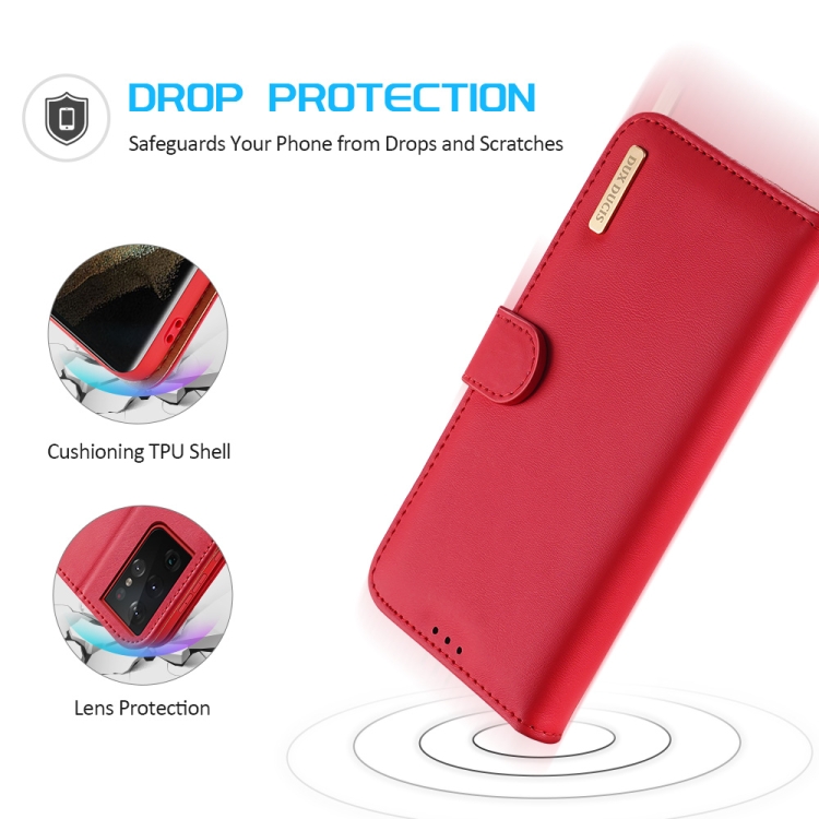 For Samsung Galaxy S21 Ultra 5G DUX DUCIS Hivo Series Cowhide + PU + TPU Leather Horizontal Flip Case with Holder & Card Slots(Red) For Samsung Galaxy S21 Ultra 5G DUX DUCIS Hivo Series Cowhide + PU + TPU Leather Horizontal Flip Case with Holder & Card Slots(Red)