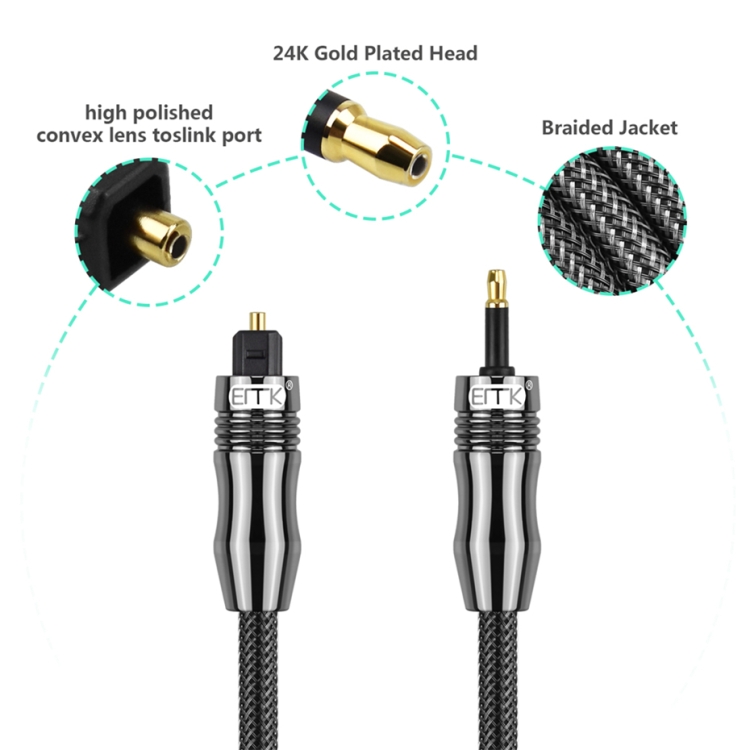 Cable de audio óptico digital EMK OD6.0mm de 3,5 mm Toslink a Mini Toslink, longitud: 1 m - B5