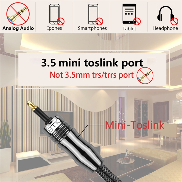Cable de audio óptico digital EMK OD6.0mm de 3,5 mm Toslink a Mini Toslink, longitud: 1 m - B6