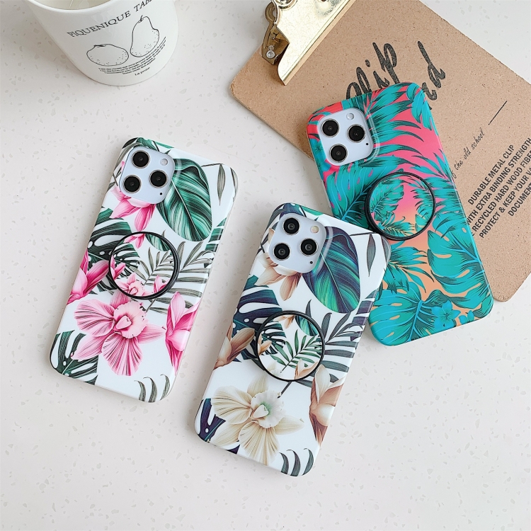For iPhone 12 Pro Max Shockproof IMD TPU Protective Case with Folding Holder(Banana Leaves White Flower) For iPhone 12 Pro Max Shockproof IMD TPU Protective Case with Folding Holder(Banana Leaves White Flower)