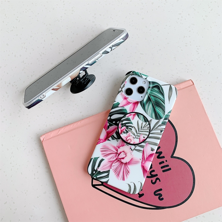 For iPhone 12 Pro Max Shockproof IMD TPU Protective Case with Folding Holder(Banana Leaves White Flower) For iPhone 12 Pro Max Shockproof IMD TPU Protective Case with Folding Holder(Banana Leaves White Flower)
