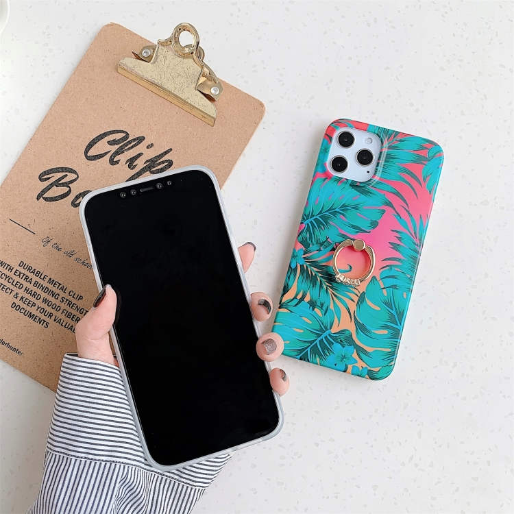 For iPhone 12 Pro Max Shockproof IMD TPU Protective Case with Ring Holder(Red Background Leaves) For iPhone 12 Pro Max Shockproof IMD TPU Protective Case with Ring Holder(Red Background Leaves)