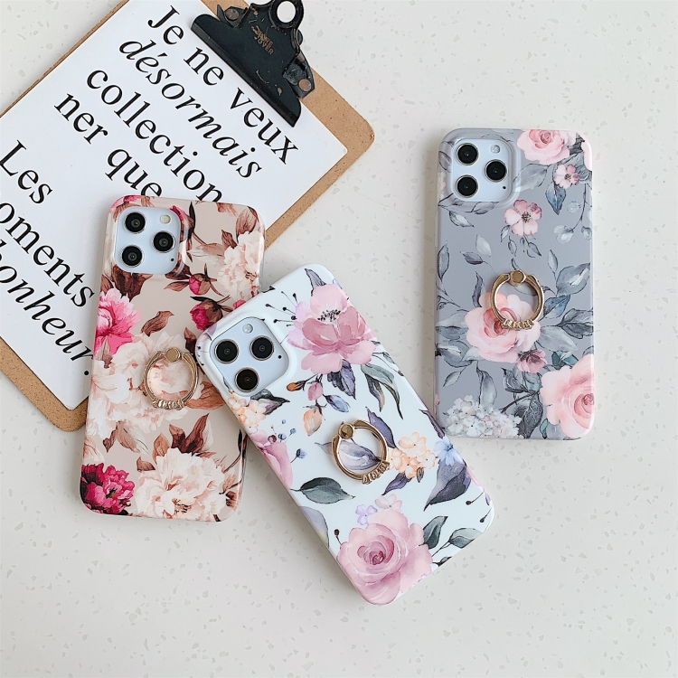 For iPhone 12 Pro Max Shockproof IMD TPU Protective Case with Ring Holder(Retro Flower) For iPhone 12 Pro Max Shockproof IMD TPU Protective Case with Ring Holder(Retro Flower)