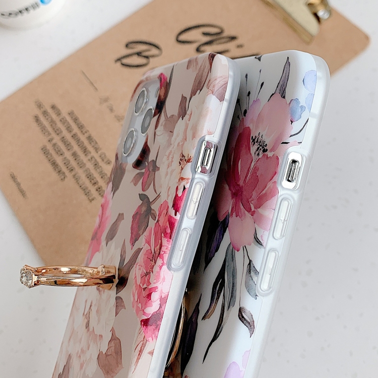 For iPhone 12 Pro Max Shockproof IMD TPU Protective Case with Ring Holder(Retro Flower) For iPhone 12 Pro Max Shockproof IMD TPU Protective Case with Ring Holder(Retro Flower)
