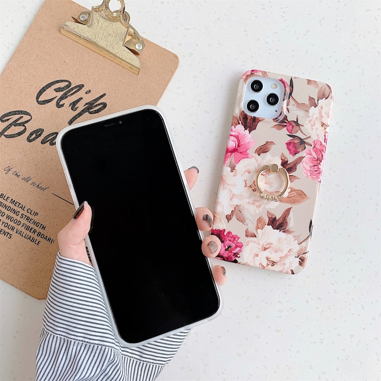 For iPhone 12 Pro Max Shockproof IMD TPU Protective Case with Ring Holder(Retro Flower) For iPhone 12 Pro Max Shockproof IMD TPU Protective Case with Ring Holder(Retro Flower)
