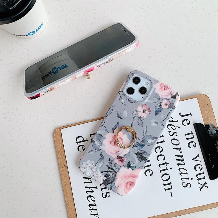 For iPhone 12 Pro Max Shockproof IMD TPU Protective Case with Ring Holder(Retro Flower) For iPhone 12 Pro Max Shockproof IMD TPU Protective Case with Ring Holder(Retro Flower)