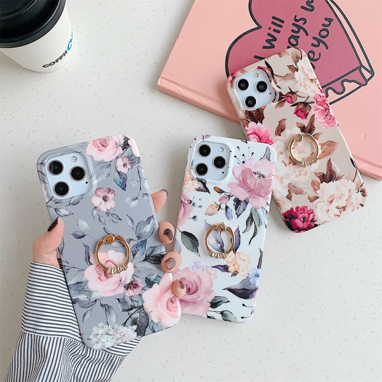 For iPhone 12 Pro Max Shockproof IMD TPU Protective Case with Ring Holder(Retro Flower) For iPhone 12 Pro Max Shockproof IMD TPU Protective Case with Ring Holder(Retro Flower)