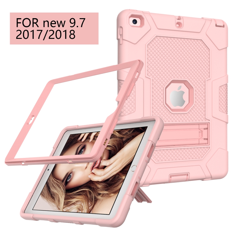 Contrast Color Robot Shockproof Silicone + PC Protective Case with Holder For iPad 9.7 (2018 / 2017)(Rose Gold) Contrast Color Robot Shockproof Silicone + PC Protective Case with Holder For iPad 9.7 (2018 / 2017)(Rose Gold)