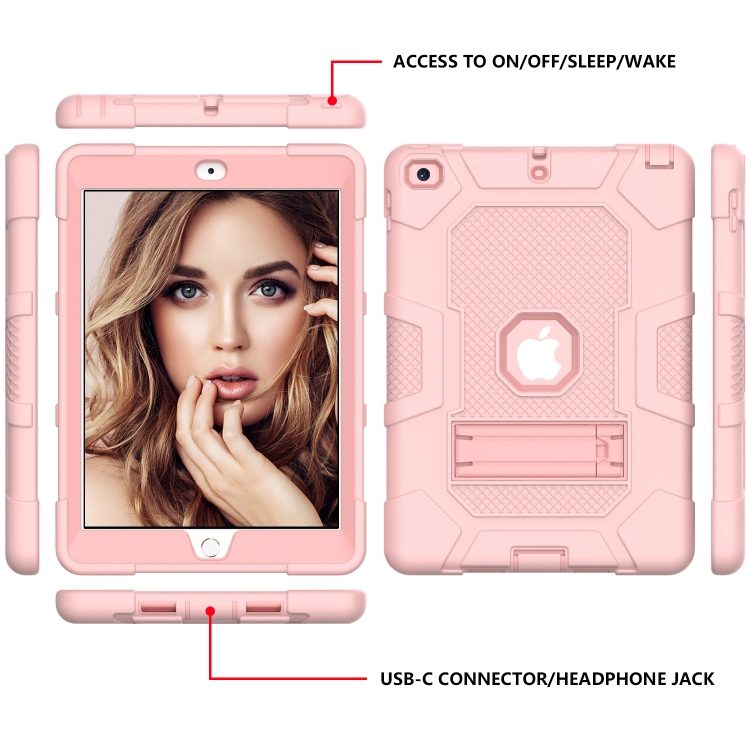 Contrast Color Robot Shockproof Silicone + PC Protective Case with Holder For iPad 9.7 (2018 / 2017)(Rose Gold) Contrast Color Robot Shockproof Silicone + PC Protective Case with Holder For iPad 9.7 (2018 / 2017)(Rose Gold)