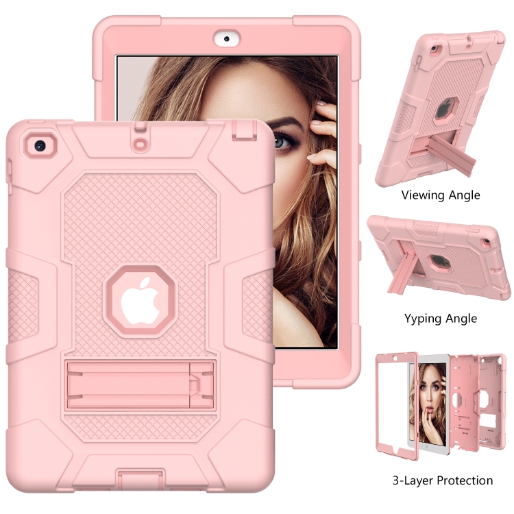 Contrast Color Robot Shockproof Silicone + PC Protective Case with Holder For iPad 9.7 (2018 / 2017)(Rose Gold) Contrast Color Robot Shockproof Silicone + PC Protective Case with Holder For iPad 9.7 (2018 / 2017)(Rose Gold)