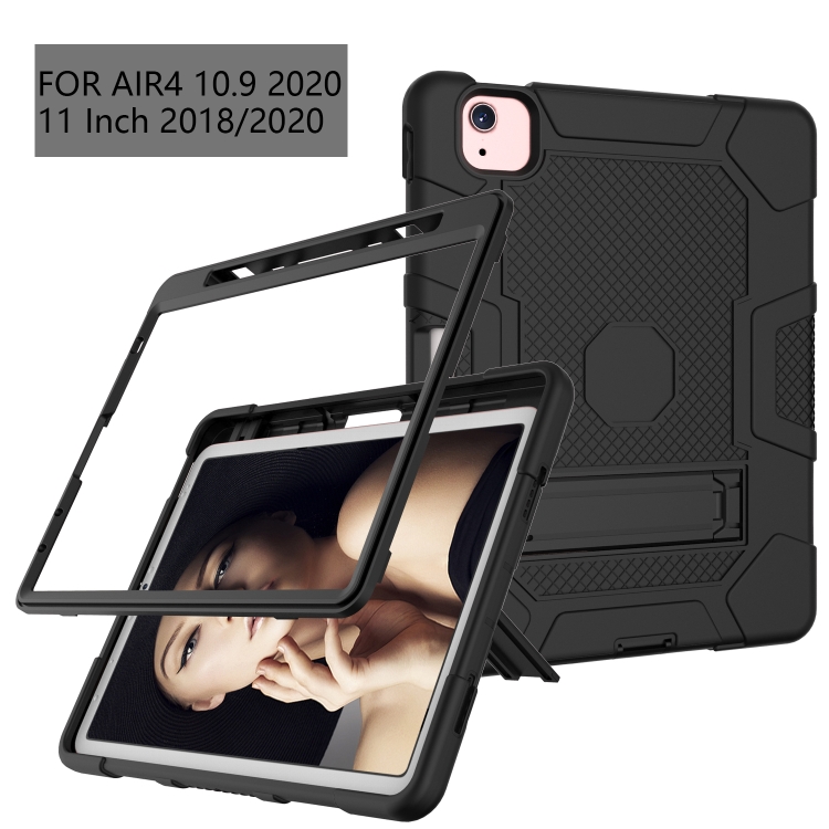 Contrast Color Robot Shockproof Silicone + PC Protective Case with Holder For iPad Air 2022 / 2020 10.9 inch(Black) Contrast Color Robot Shockproof Silicone + PC Protective Case with Holder For iPad Air 2022 / 2020 10.9 inch(Black)