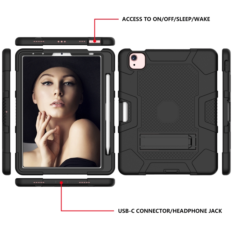 Contrast Color Robot Shockproof Silicone + PC Protective Case with Holder For iPad Air 2022 / 2020 10.9 inch(Black) Contrast Color Robot Shockproof Silicone + PC Protective Case with Holder For iPad Air 2022 / 2020 10.9 inch(Black)