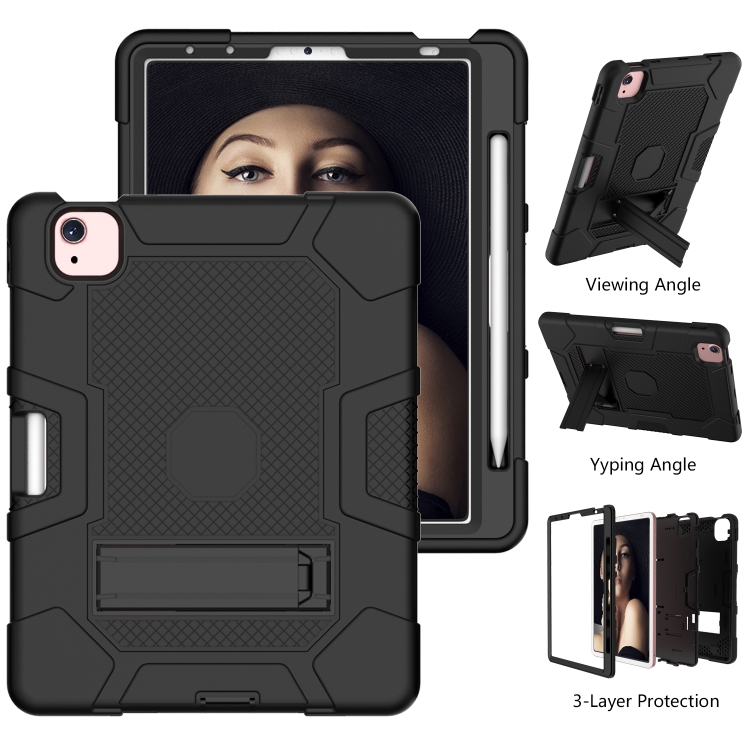 Contrast Color Robot Shockproof Silicone + PC Protective Case with Holder For iPad Air 2022 / 2020 10.9 inch(Black) Contrast Color Robot Shockproof Silicone + PC Protective Case with Holder For iPad Air 2022 / 2020 10.9 inch(Black)